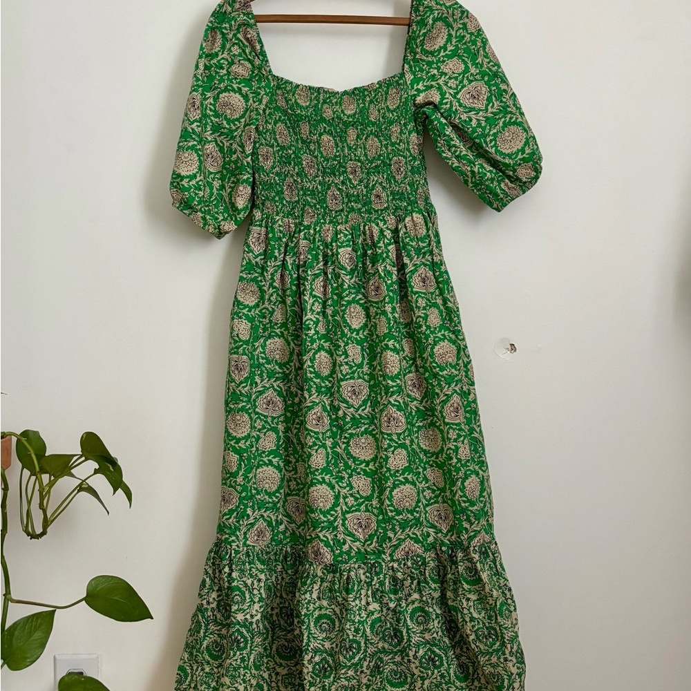 House of Harlow Green Puff Sleeve smocked Sundress